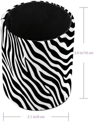 Leather Pen Holder for Desk, Zebra Print Pencil Cup Pen Organizer Makeup Brush Holder for Office Home Kids Countertop Desk Accessory Storage
