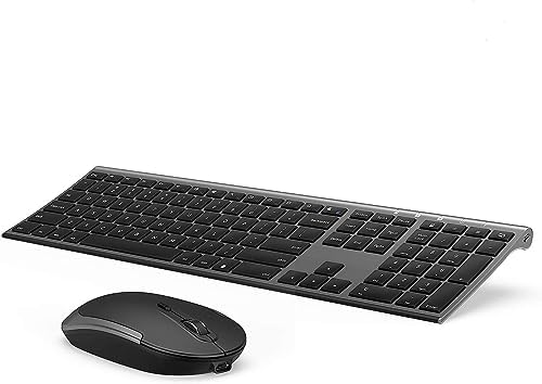 Vssoplor Wireless Keyboard and Mouse, Rechargeable Ultra Slim, Dark Gray
