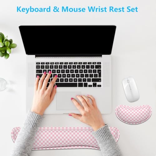 Dapesuom Enlarge Keyboard Wrist Rest, Memory Foam Wrist Cushion for Support, Cute Typing Pain Relief Keyboard Mouse Pad Rests Set with Non-Slip Base for Gaming Laptop Office Computer, Blush Pink