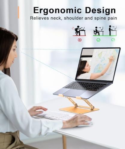 Aoviho Adjustable Laptop Stand for Desk,Portable Laptop Stand Holder and Riser,Foldable Aluminum Notebook Computer Stands for MacBook Air Pro HP Lenovo Dell Samsung Chromebook, 10-15.6 inch, Gold