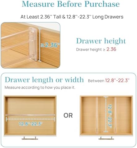 Vtopmart 2.36” Drawer Dividers with Expandable Inserts, 12.8"-22.3" Adjustable Kitchen Drawer Organizer, Clear Plastic Organizer Separator for Flatware, Utensil, Cutlery, 4 Dividers with 6 Inserts