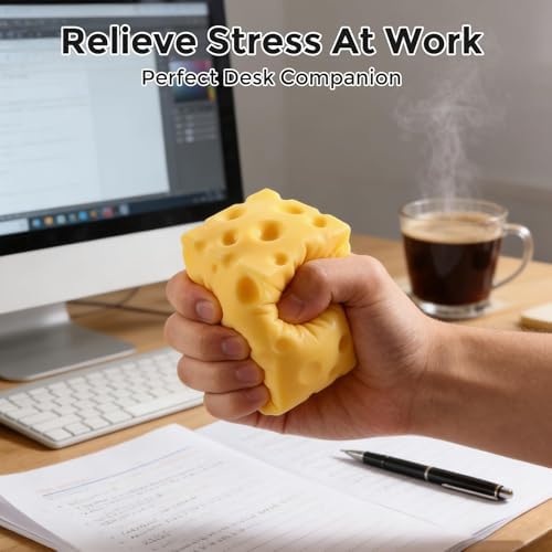 Jumbo Cheese Squishy, Giant Large Squishy Fidget Toys for Adults & Teens, Sensory Stress Ball Squeeze Toys for Stress Relief (Yellow 4.4 in)