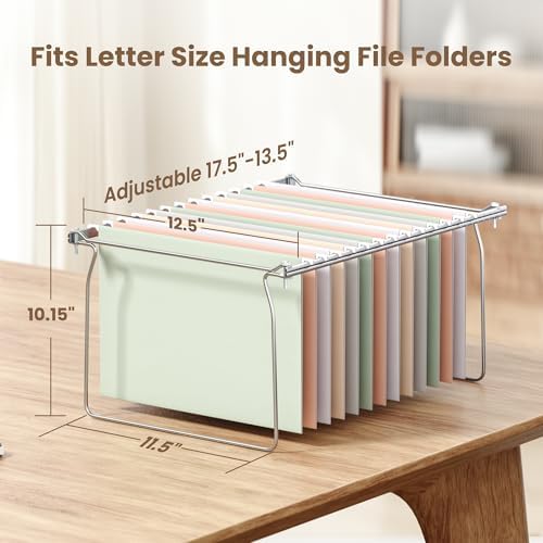 SUNEE Hanging File Folder Frame, Letter Size File Drawer Organizer for Desks, Adjustable File Cabinet Rails 13.5 to 17.5 Inches, Set of 1
