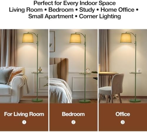 AIDENOEY Green Floor Lamp with Table, Dimmable Standing Lamp, Living Room