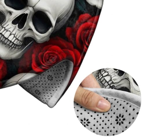 Large Home Decor Mat, Soft Round Yoga Carpet, Non Slip Machine Washable Home Office Circle Rug Floral Horror Rose Skull