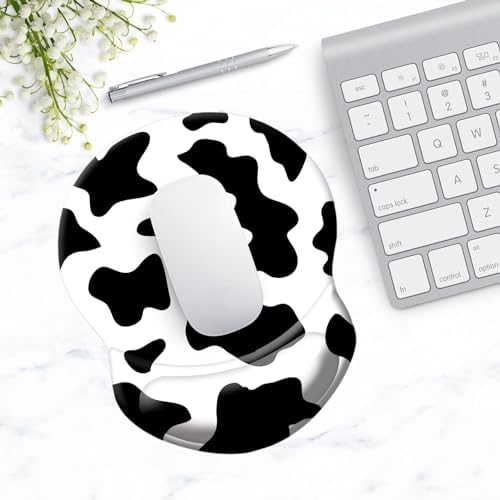 Ergonomic Mouse Pad with Support - Comfortable Wrist Rest, Non-Slip PU Base for Home Office, Studying, Gaming (Black White Cow)