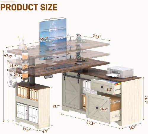 St.Mandyu L Shaped Electric Standing Desk 55" White with Power & Storage