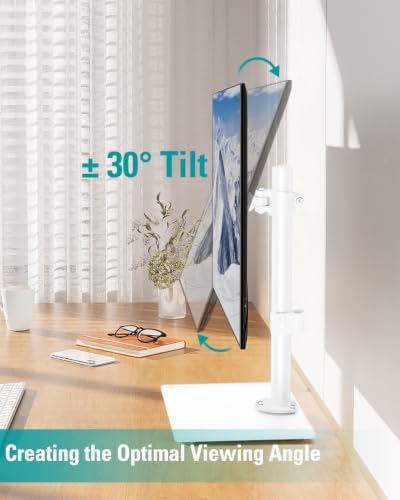MOUNT PRO Single Monitor Stand Fits Max 32 inch Screen, Free-Standing Computer Desk Stand, Display Mount with Height Adjustable, Swivel, Tilt, Rotation, VESA Monitor Stand 100x100, White