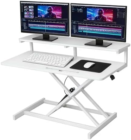Stand Up Desk Riser, 37-Inch, Adjustable Height Stand Up Desk Converter Double Monitor and Laptop Riser Workstation for Workstation Computer Table Sitting, White