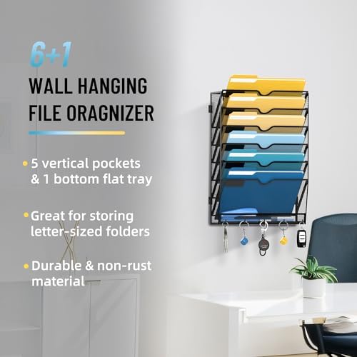 7-Tier Hanging Wall File Organizer with Hooks for Office Organization