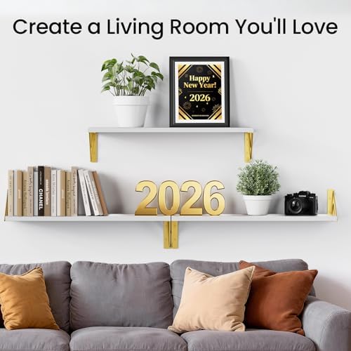 BAYKA 22.4 in Long Wall Mounted Floating Shelves (White and Gold, Set of 3)
