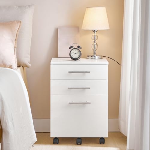 HOOBRO 3-Drawer File Cabinet, Wooden Under Desk Filing Cabinet, fits A4/Letter Size for Home Office, Small Rolling Storage Drawer Chest, Printer Stand with Drawers, White WW02WJ01G1