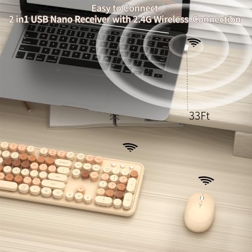 Colorful Wireless Keyboard and Mouse Combo, Milk Tea Colorful
