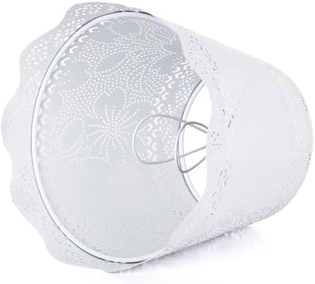 YISUN Chandelier Lampshades Set of 6, Small Metal Lamp Shade 3.9" Top x 5.9" Bottom x 5.5" High, Fit for Candelabra Bulbs, Clip-on Lamp Shades (Flower White)