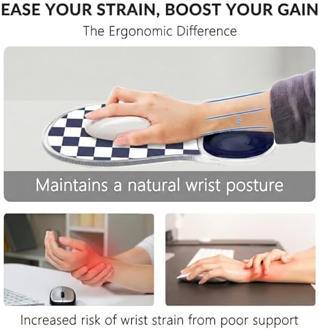Gel Mouse Pad with Wrist Rest for Mouse Ergonomic Mouse Wrist Rest Non-Slip Silicone Checkered Dark Blue Mousepad with Wrist Support for Computer Gaming Laptop Home Office Desk Accessories Blue Plaid