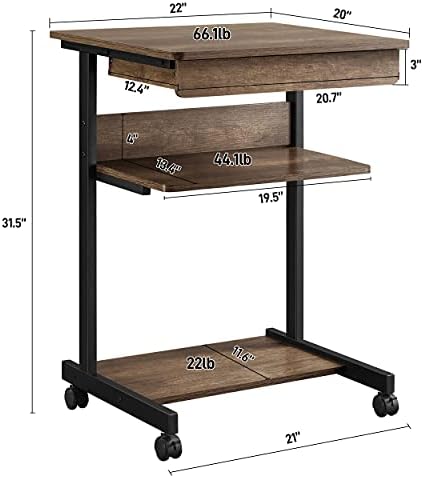Topeakmart Rolling Computer Desk with Drawer & Keyboard Tray, Taupe Wood