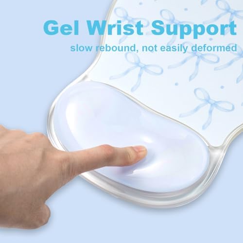 Blue Bow Mouse Pad with Gel Wrist Rest Support - Ergonomic Cooling Mousepad