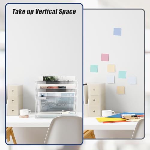 EASEPRES Desk File Organizer Mesh 4-Tier, Hanging Wall Mount Document Organization Stand, Desktop Vertical Mail Paper Folder Holder Rack with Bottom Tray for Office Home Cubicle Countertop, White