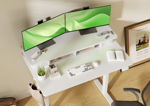 Claiks Standing Desk with Drawers & Monitor Shelf, 48" White
