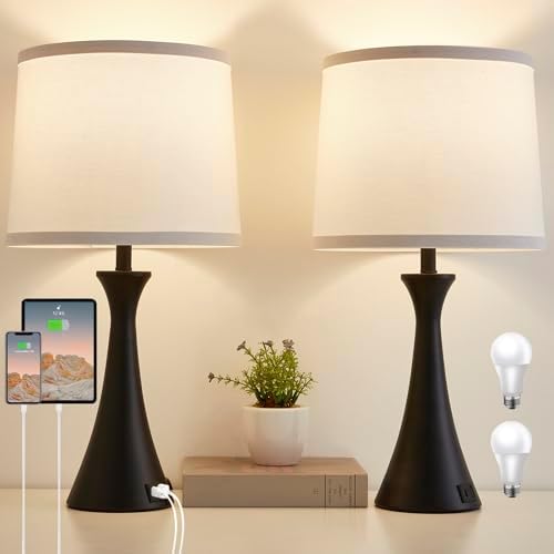 Touch Table Lamps Set of 2, 21" Bedside Lamps with USB C+A