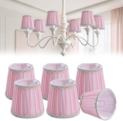 Fuloon Chandelier Lamp Shades, Clip on Small Sconce Lamp Shades, Suit for Candelabra Bulbs in Modern/European/French Country/Farmhouse Decoration, 3.5x4.3x4.9 in(6 Pack, Chiffon Pink)
