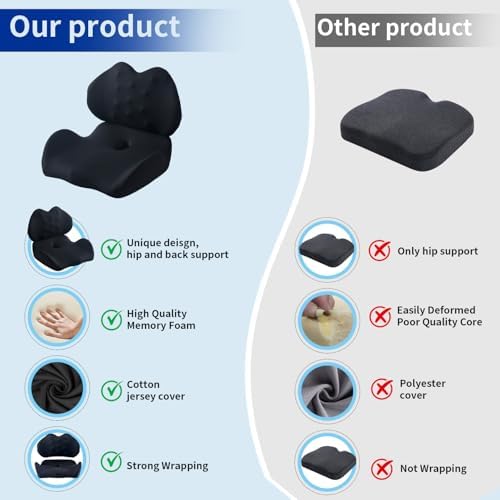 Extra Large Memory Foam Seat Cushion and Lumbar Support Pillow for Office Chair Pressure Relief Sciatica & Tailbone Pain Relief Chair Pad for Home,Car Seat,Wheelchair