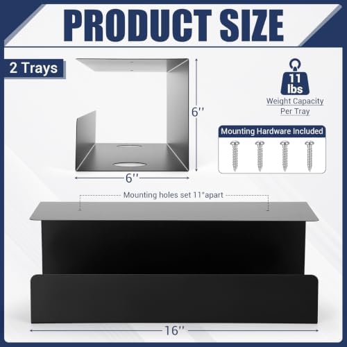 2 Pack Under Desk Cable Management Tray,Hold 11 lbs, 16 x 6 x 6 Inch, Black