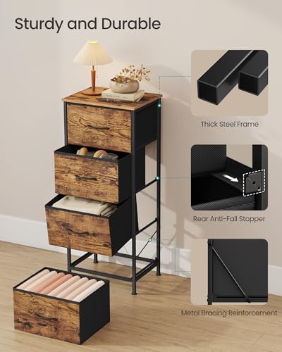 SONGMICS Dresser for Bedroom, Tall Dresser with 4 Fabric Drawers