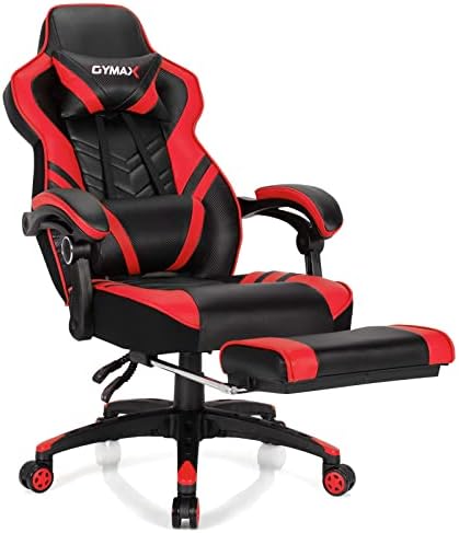 GYMAX Gaming Chair, Ergonomic Computer Chair with Footrest, Linkage Armrests & Lumbar Cushion, Big Wide High Back Video Gaming Chair, Reclining Office Rolling Chair for Adult/Teens (Red)