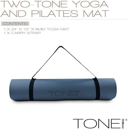 TONE Fitness 1/4" Yoga Mat, Non-Slip Exercise & Pilates Mat with Strap