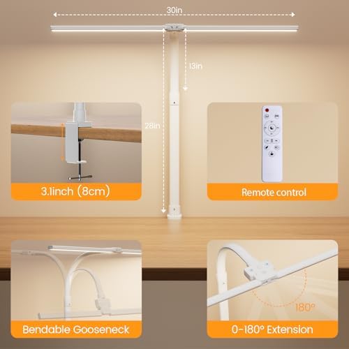 LED Desk Lamp - Bright Dimmable Computer Lamp, 24W Bendable Desk Light for Monitor Screen, Eye-Caring Tall Desktop Light for Task Home Office Work, White, Dual Head