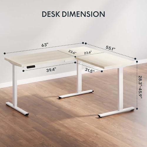 SANODESK Electric L-Shaped Corner Standing Desk with Drawer，63x55