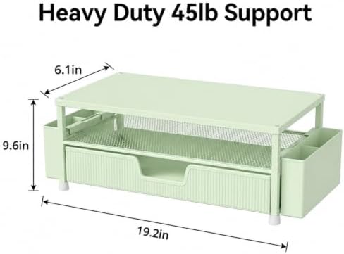 ECOLOVI Desk Organizer and Accessories, 2-Tier Computer Monitor Stand Rise with Storage Drawer & 2 Pen Holders, Laptop & Printer Stand for Desktop, Workspace Organizers for Office Supplies (Sage Green)