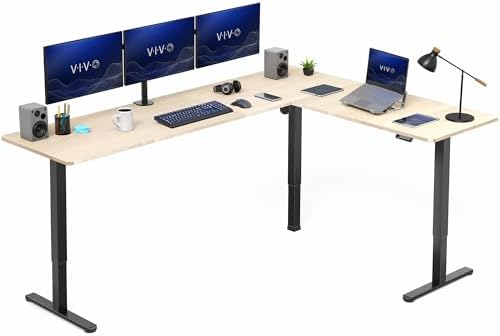VIVO Light Wood 84 x 63 in Corner Standing Desk, DESK-E3CTBC-84