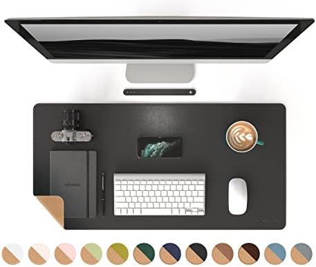 RENMTURE Dual-Sided Mouse Pad, Natural Cork & PU Leather Large Desk Pad for Office and Home Work, Desk Protector Non-Slip, Waterproof, Easy Clean (Black, 32"x16")