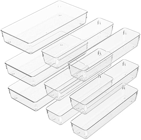 3 Pack Clear Plastic Drawer Organizer Tray Cutlery Utensil Makeups Drawer Silverware Organizers 12" X 6"&12＂X3＂(9Pack)