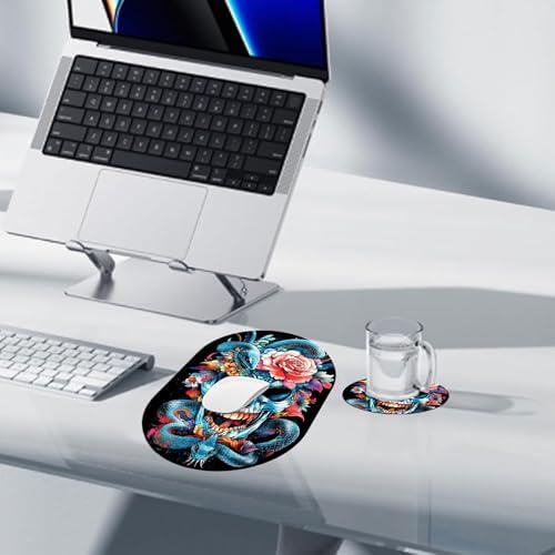 Small Mouse pad,Portable,Waterproof Non-Slip Rubber Bottom,Suitable for Wireless Mouse,Laptop Keyboard Tray for Both Men and Women,Office Travel 7.1x10.6in,Colorful Skull with Snake and Rose