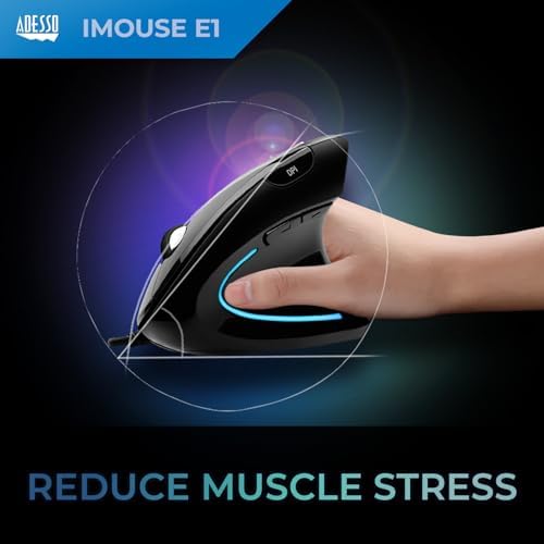 Adesso Wired Vertical Ergonomic Illuminated Optical USB Mouse, Black
