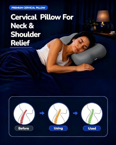 Cervical Neck Pillow for Sleeping, Memory Foam Pillows, Grey