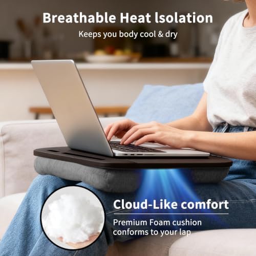 Home Office Lap Desk with Wrist Rest Wrist Rest, Mouse Pad, and Phone Holder Large Laptop Bed Desk for Notebook, Laptop, Tablet, Lap Stand Fits Up to 17 Inch Laptops (Brown)