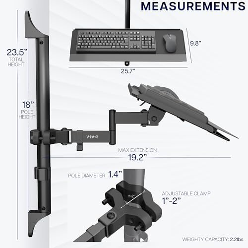 VIVO 26 Inch Keyboard and Mouse Tray Wall Mount with Wrist Pad, Tilt and Rotation, Standing Workstation Accessory for Ergonomic Typing, Black, Mount-WALLKB