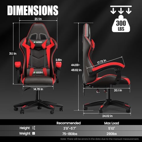 Bigzzia Gaming Chair with Lumbar Support, Ergonomic Gamer Chair Red