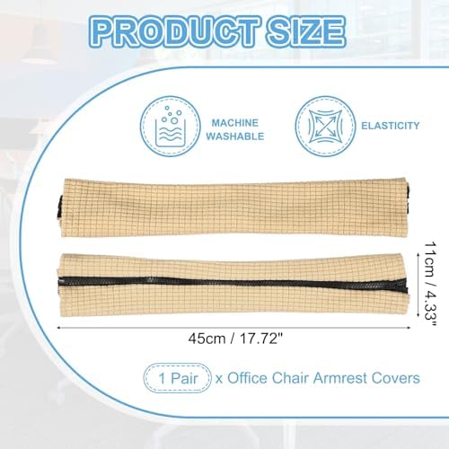 PATIKIL 18x4.3 in Office Chair Armrest Covers, 1 Pair Office Chair Arm Covers Long Computer Chairs Arm Rest Cover with Zipper Removable Rest Slipcover Hand Rest Protector, Beige