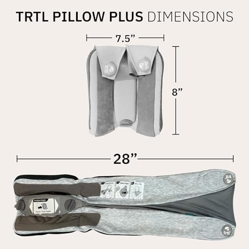 Trtl Pillow Plus - Airplane Neck Pillow for Traveling - Height-Adjustable, Breathable Travel Pillow for Head and Neck Support While on Planes, Cars, and Trains - Machine Washable