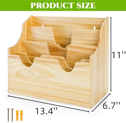 Wall Mounted Wood File Holder, 4 Tiers Magazine Organizer