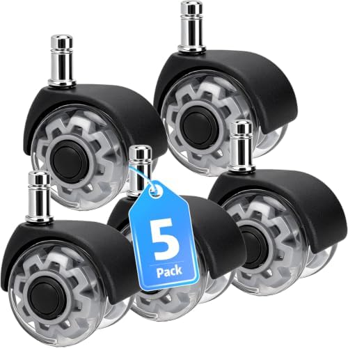 2 Inch Office Chair Wheels, Premium Set of 5 Roller Blade Casters Wheels Replacement, Heavy Duty Caster Wheels for Hardwood Floors Carpet (Not for IKEA)