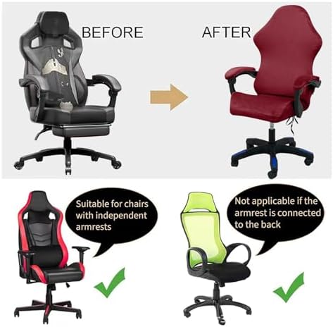 Gaming Chair Cover Set with Armrest Covers, Velvet Stretch Slipcover 1-Piece Form Fit Cover & Chair Armres Covers Included（no Chair） (Claret)