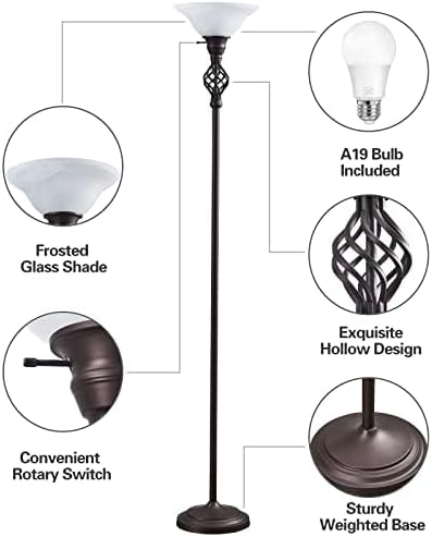 GyroVu Torchiere Floor Lamp for Living Room, LED Standing Reading Light
