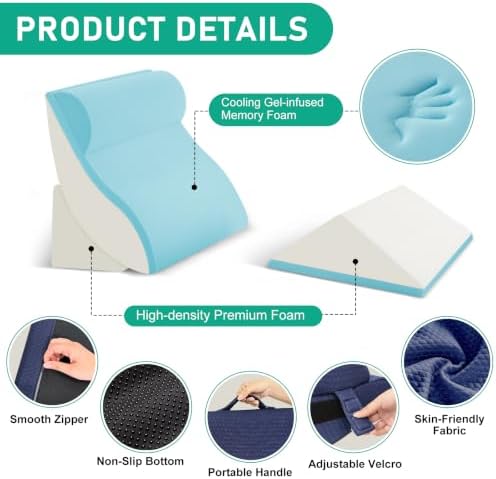 4PCS Wedge Pillow Set for After Surgery, Orthopedic Bed Wedge Pillow for Back Pain Relief, Sitting Up in Bed, Acid Reflux, Adjustable Post Surgery Pillows for GERD, Snoring, Navy