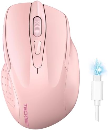 TECKNET Wireless Mouse, BT 5.0/2.4G, Rechargeable 6-DPI Silent, Pink